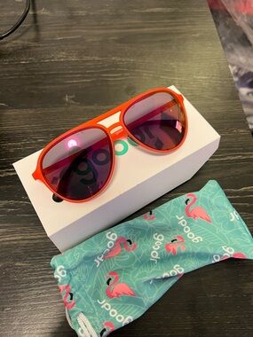 Goodr Red Aviator Sunglasses with Pink Mirrored Lenses